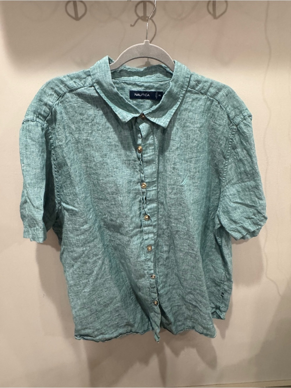 Nautica Seafoam Green Short-Sleeve Linen Button-Up Shirt